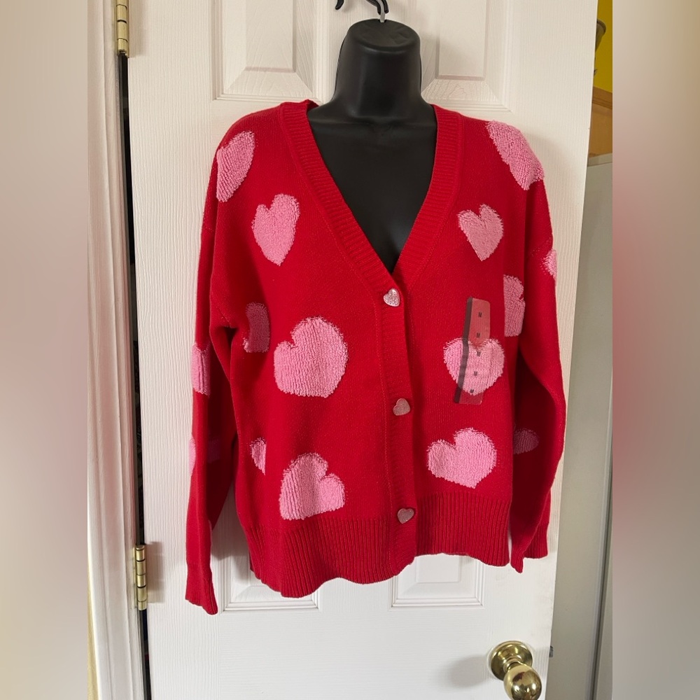 33 Degrees Postage Stamp Heart Cardigan NWT-MEDIUM